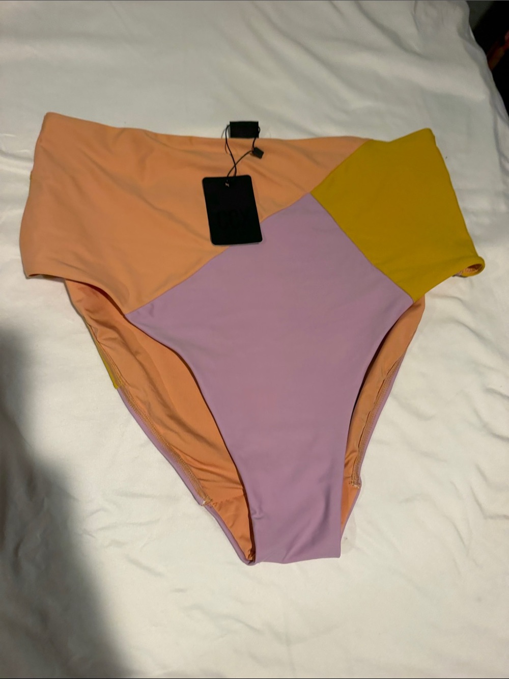 City Chic Colorblock High-Waist Bikini Bottom - Peach, Lavender & Mustard